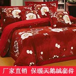 厂家直销 婚庆套件天鹅绒加厚保暖四件套床品、六件套 情丝花语
