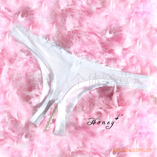 <em>少女</em>珍珠开裆<em>内裤</em> 女士性感<em>丁字内裤</em>黑色蕾丝