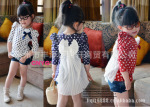 预定~2012年夏款 女童波点背后雪纺短袖长款T恤