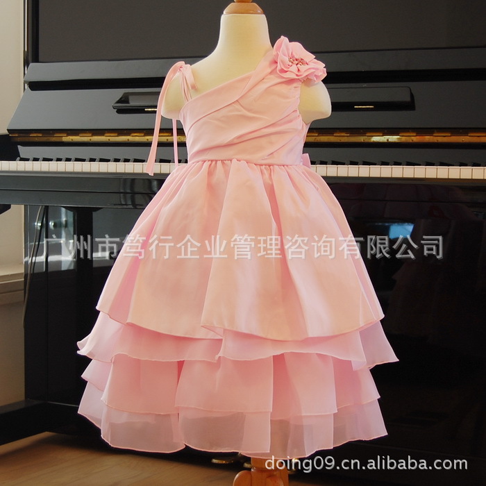 儿童公主裙童装欧版礼服裙 粉色花童婚纱裙女童主持服装批发12006