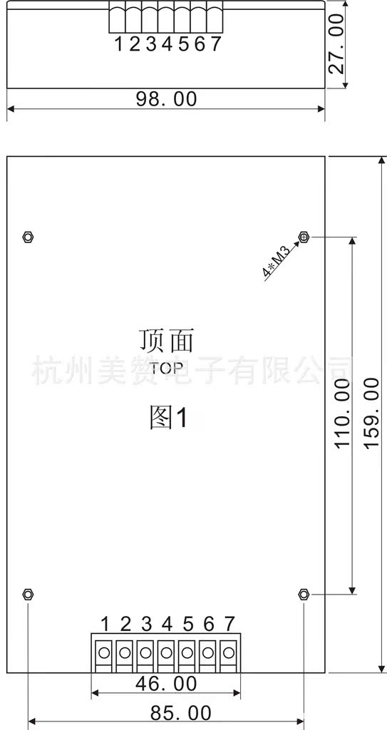 AC转DC电源200W尺寸图,159*88*27mm