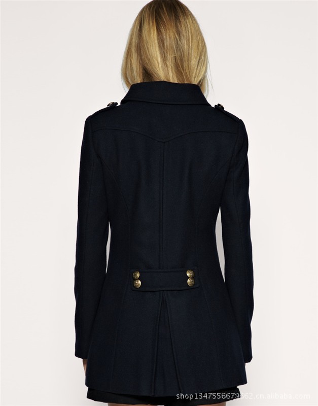 女装女款大衣 女式双排扣翻领中长款毛呢风衣