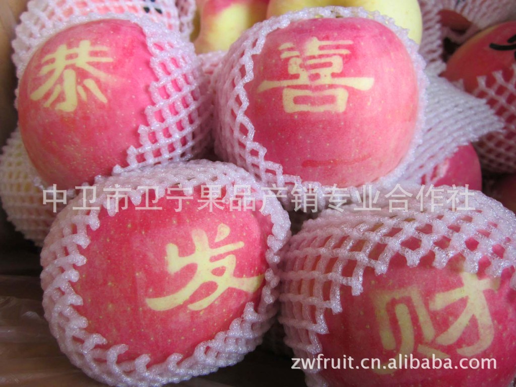 【贴字苹果 无公害有机水果 礼品红富士批发 婚