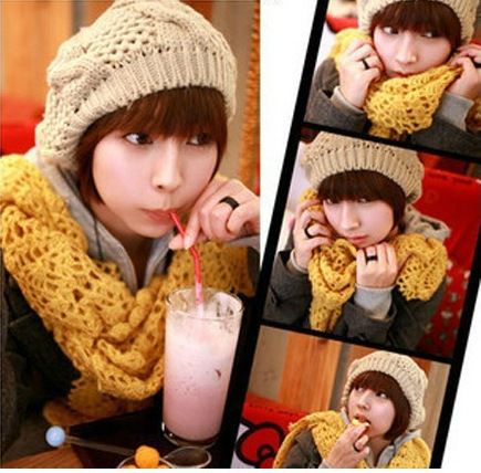 2011韓國流行秋冬女士蓓蕾帽/麻花針織毛線帽（米色5914） #yphb-Y35106