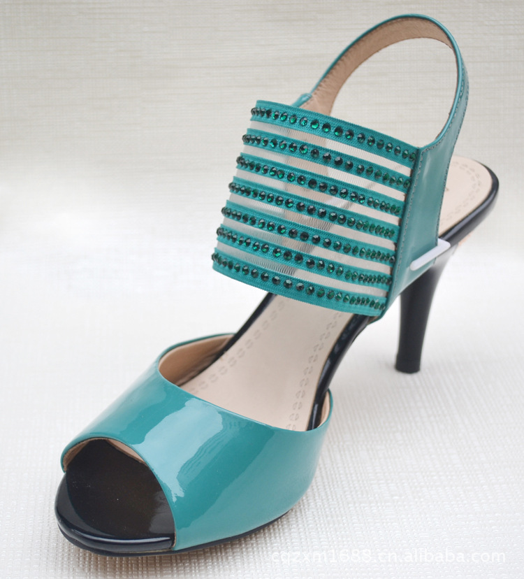 女鞋 时尚潮流舒适真皮水钻鱼嘴高跟鞋图片, 2