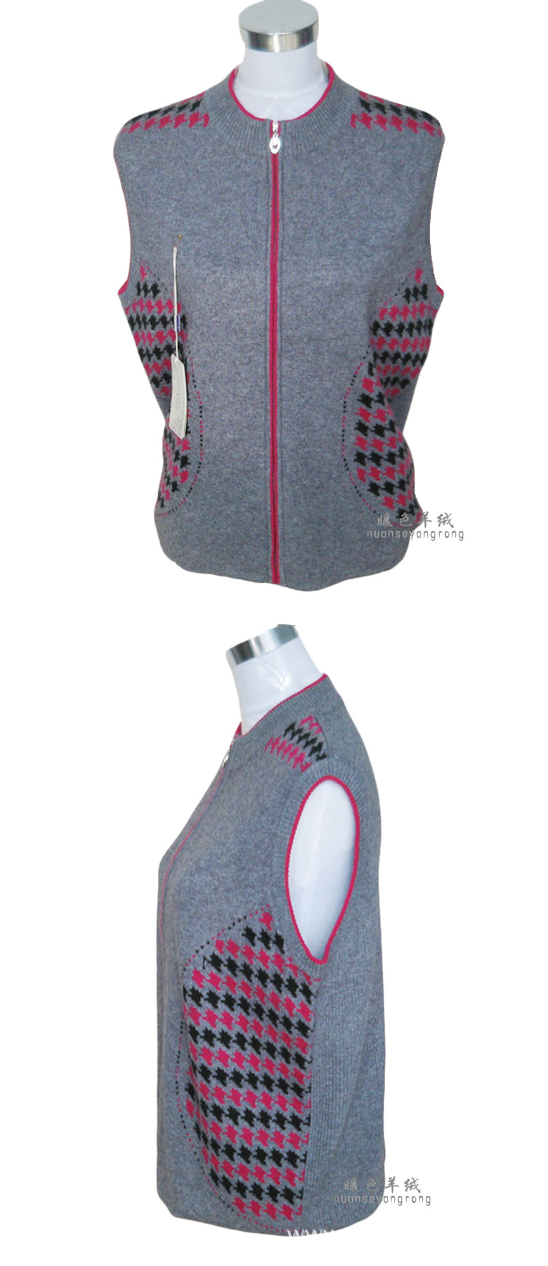 【<em>中老年</em>秋冬<em>羊绒马甲</em>中年女式<em>加肥加大</em>羊毛背