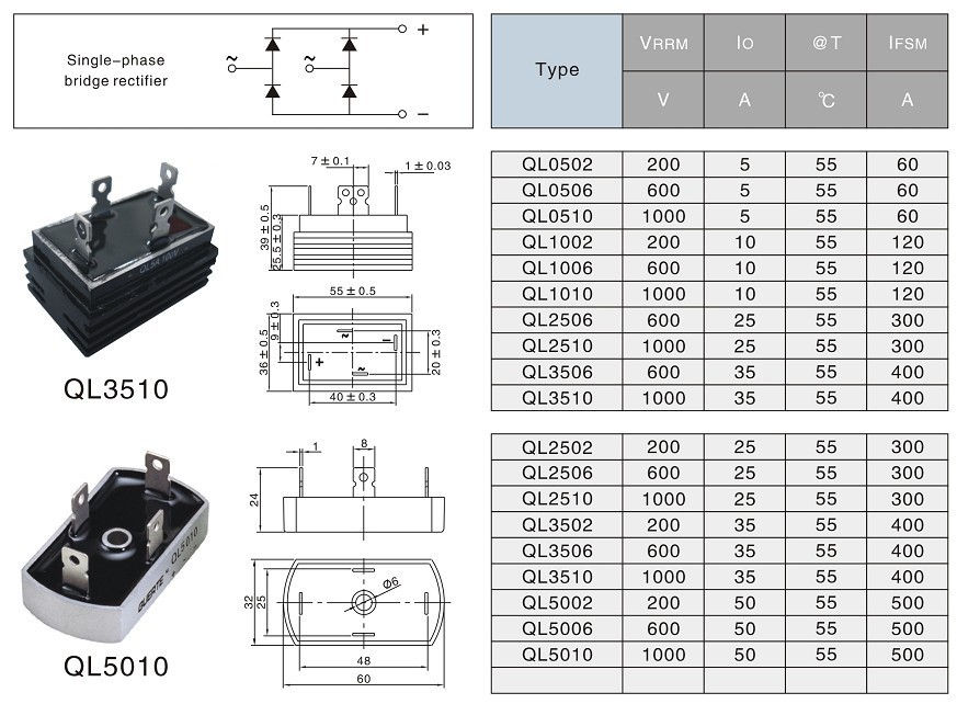 pcb3010, ql5010整流桥,桥堆,桥式整流器,硅桥, 整流桥堆ul认证