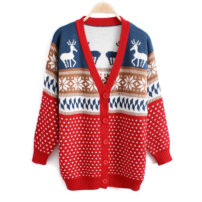 2012秋冬款 女装韩版 <em>雪花</em>复古卡通<em>小鹿</em>中<em>长款</em>