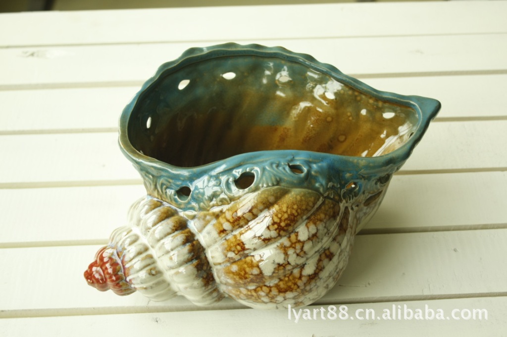 陶瓷工艺品 家居摆设花盆 海洋热带鱼烛台镂空