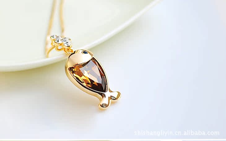 【丽<em>银毛衣链</em>新款奥地利水晶鱼高档长款项链毛