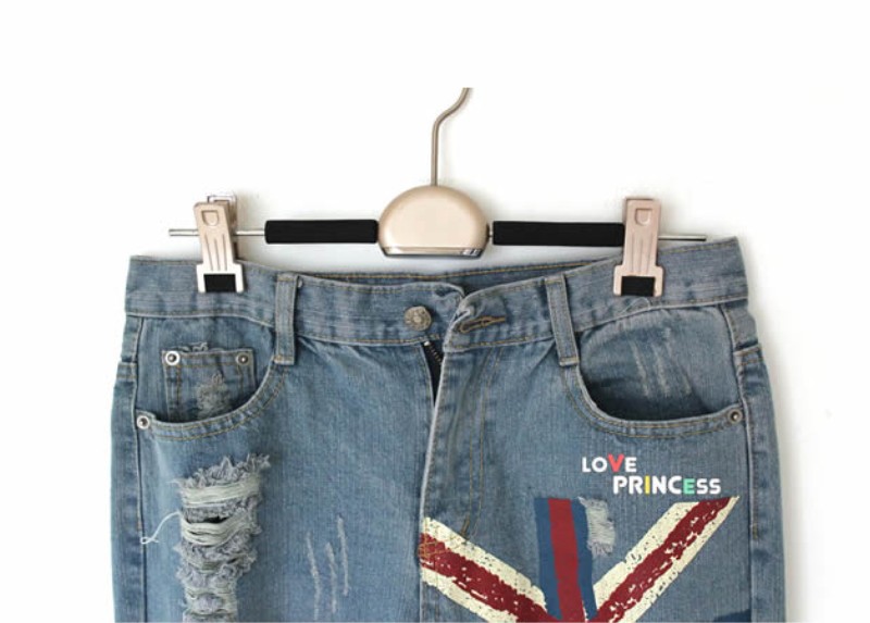女装牛仔裤图案长裤 2012英伦风新款做旧磨破