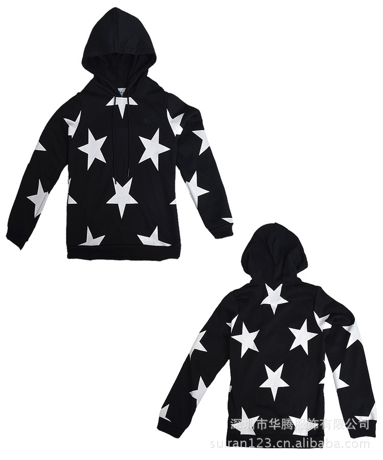范冰冰<em>adidas</em> <em>三叶草</em> 黑白星星女款<em>帽衫</em>卫衣夹