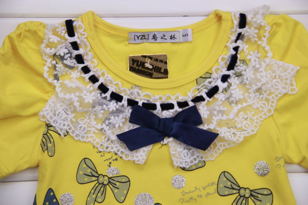 2012黄色夏季新款雷丝短袖女童单T 22.00元\/件