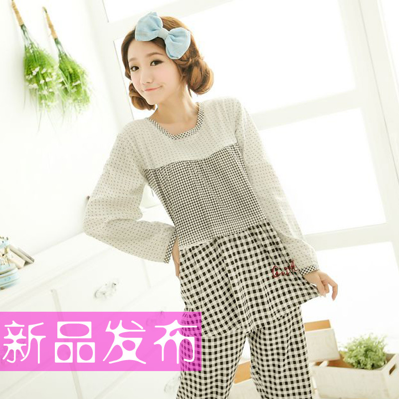 春秋<em>冬款睡衣女式</em>纯棉长袖家居服可爱简约黑白