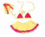 韩版女童分体游泳衣 芭蕾舞裙比基尼三件套+泳帽Y