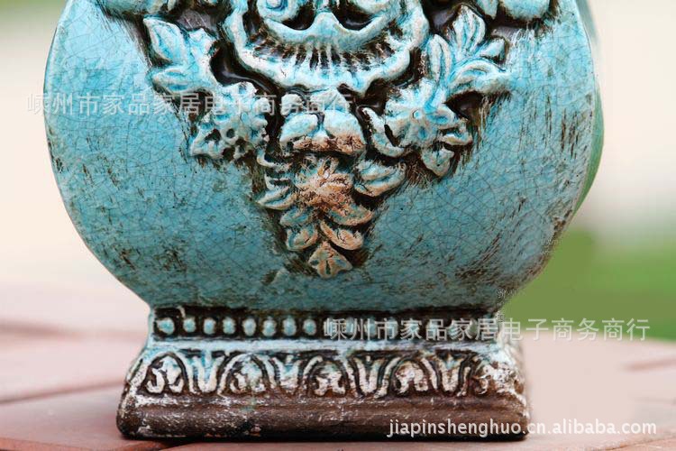 批发手工做旧冰瓷蓝色阳光欧式陶瓷艺术仿古台面花瓶 插花器 花插