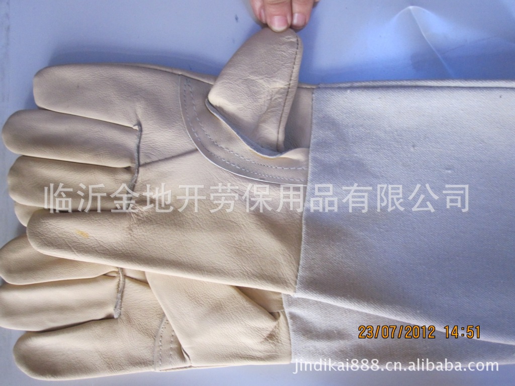 【杰人】头层帆布脖长电焊/长电焊手套/全皮手套/劳保手套/