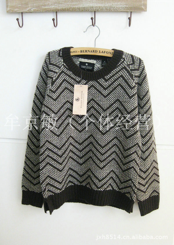 【B038 <em>欧美</em>原单 复古波浪条纹<em>花线圆领套头</em>打
