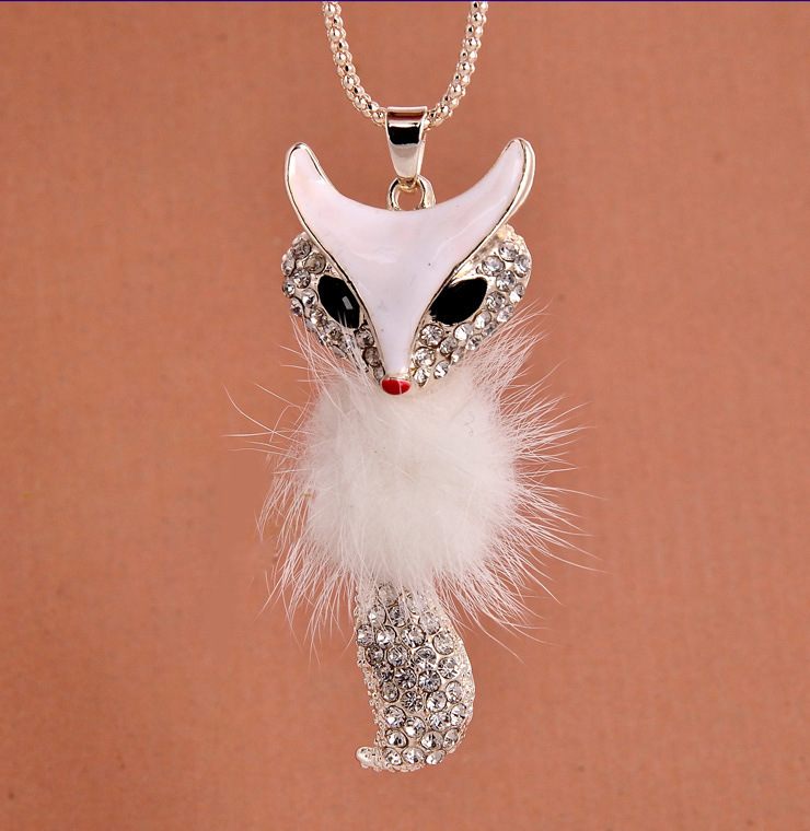 6''妖媚 可爱毛绒 满钻狐狸长项链 <em>毛衣链图片</em>,X