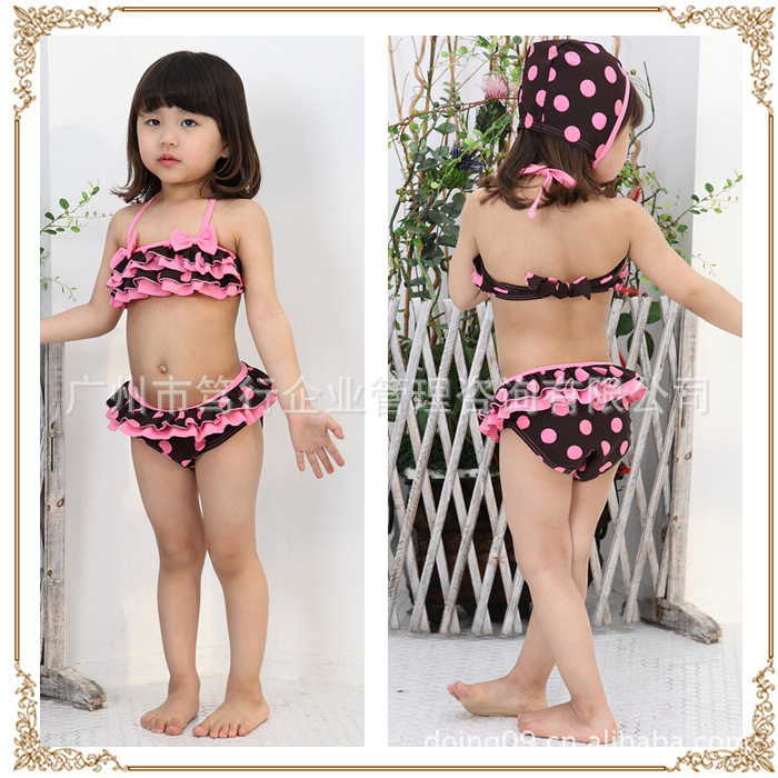批发新款儿童泳衣 女童分体泳衣 少女泳衣 圆点韩版 外贸原单1233