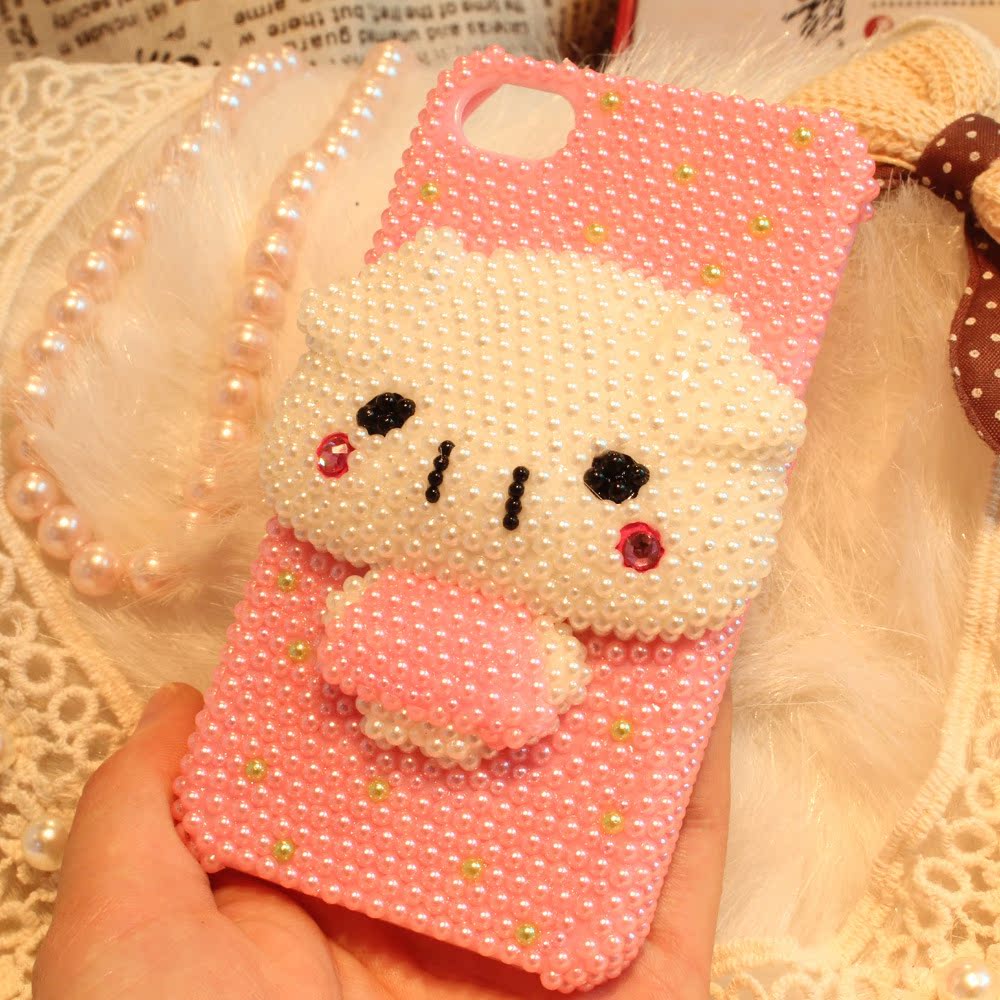 手机保护套-小额批发iPhone4S 4G珍珠猪头镶