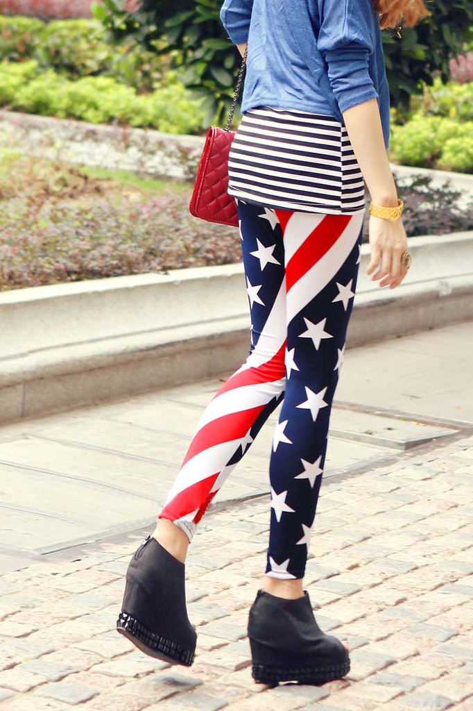 DDK-100 韩版 秋冬款 美国国旗 星星 九分裤 打