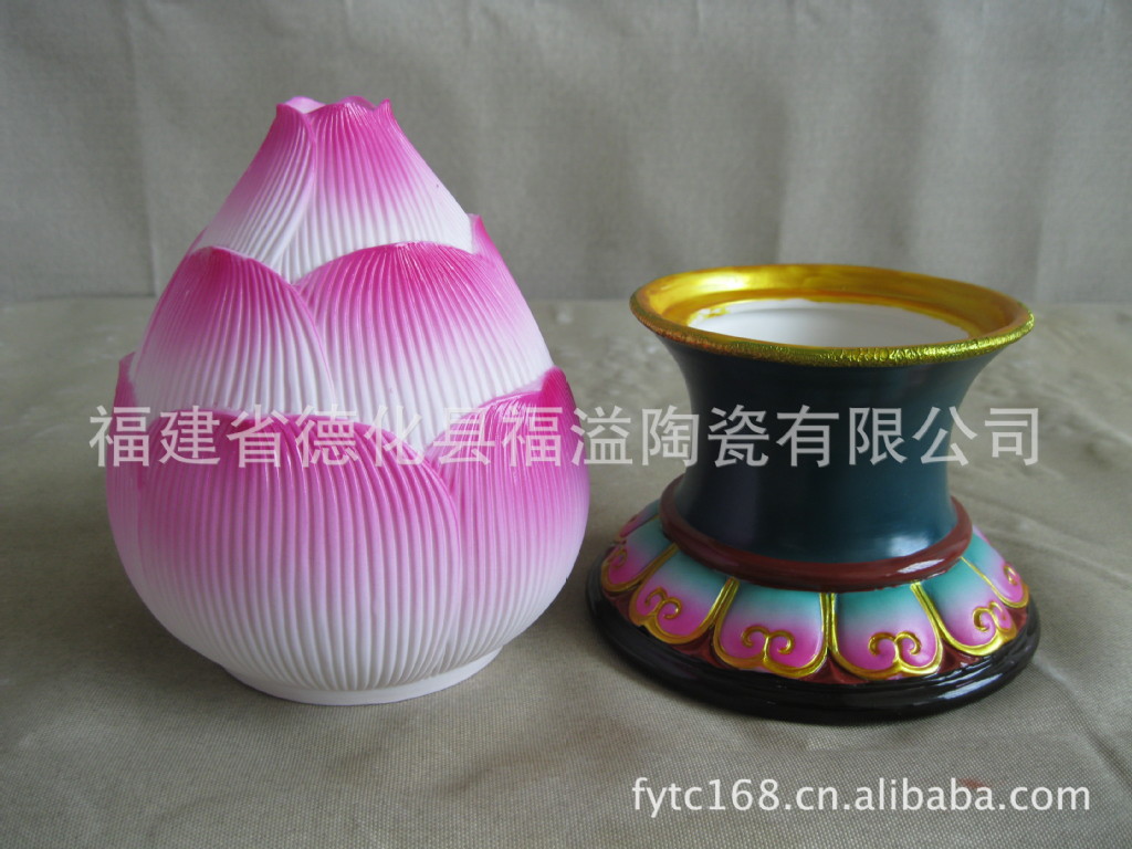 福建德化福溢陶瓷供应 手绘荷花灯 9寸