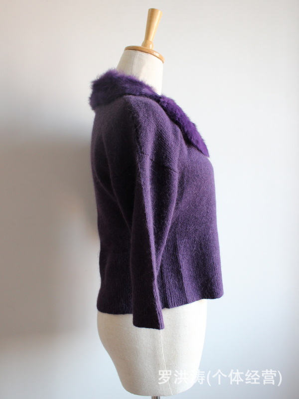 【批发外贸原单可拆卸<em>兔毛</em>领子<em>紫色兔毛短款</em>中