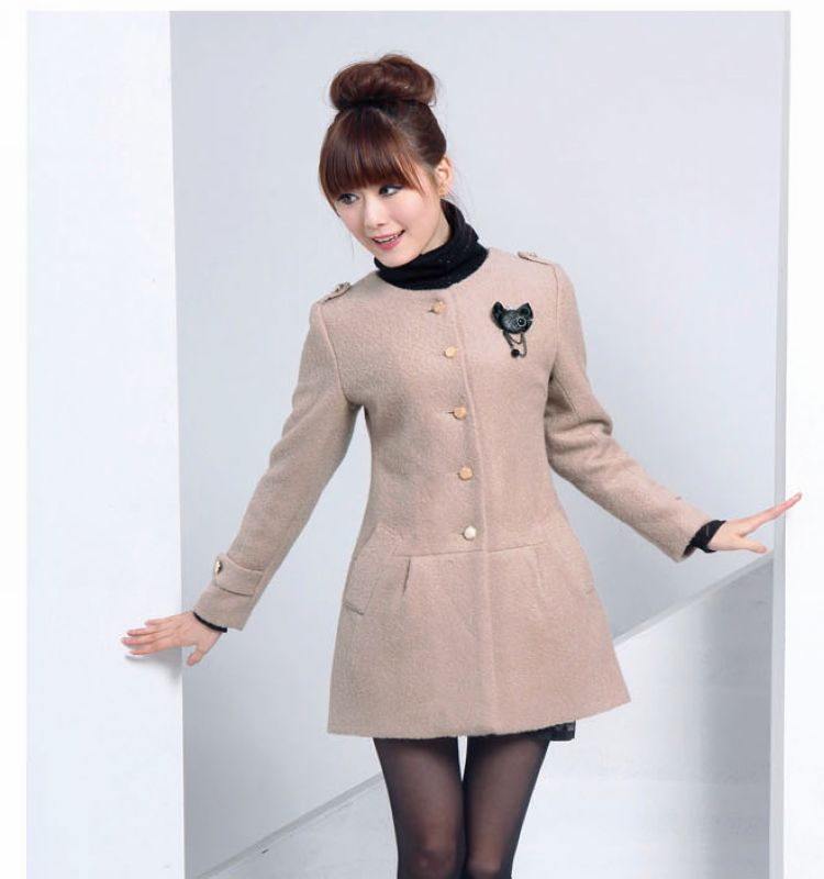 2012新款秋冬季<em>韩版</em>女士毛呢<em>外套长袖</em>修身长
