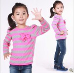 2012新品童装 女童圆领粉红条纹长袖T恤/打底衫A1156(订货预售)