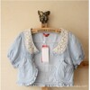 三标齐全 W**.P正品!2012夏季精致款蕾丝领牛仔布淑女开衫浅色