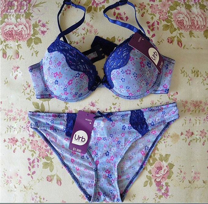 【外贸西班牙进口高档碎花精品<em>文胸</em>套装<em>薄罩杯</em>