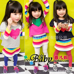 2012年春款女童 韩版大爱心彩色条纹两件套装