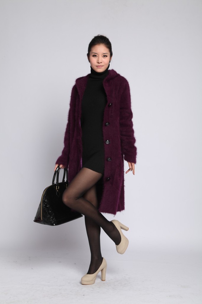 2012秋冬新款<em>女士</em>水貂长款带帽女开衫 毛衣外