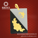 恒星珠宝天然和田玉千足金蝶恋花吊坠912651(白墨玉结合)