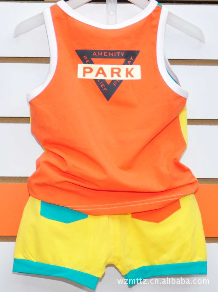 【2012夏季新款 全棉奥代尔印<em>英文</em>相拼背心短