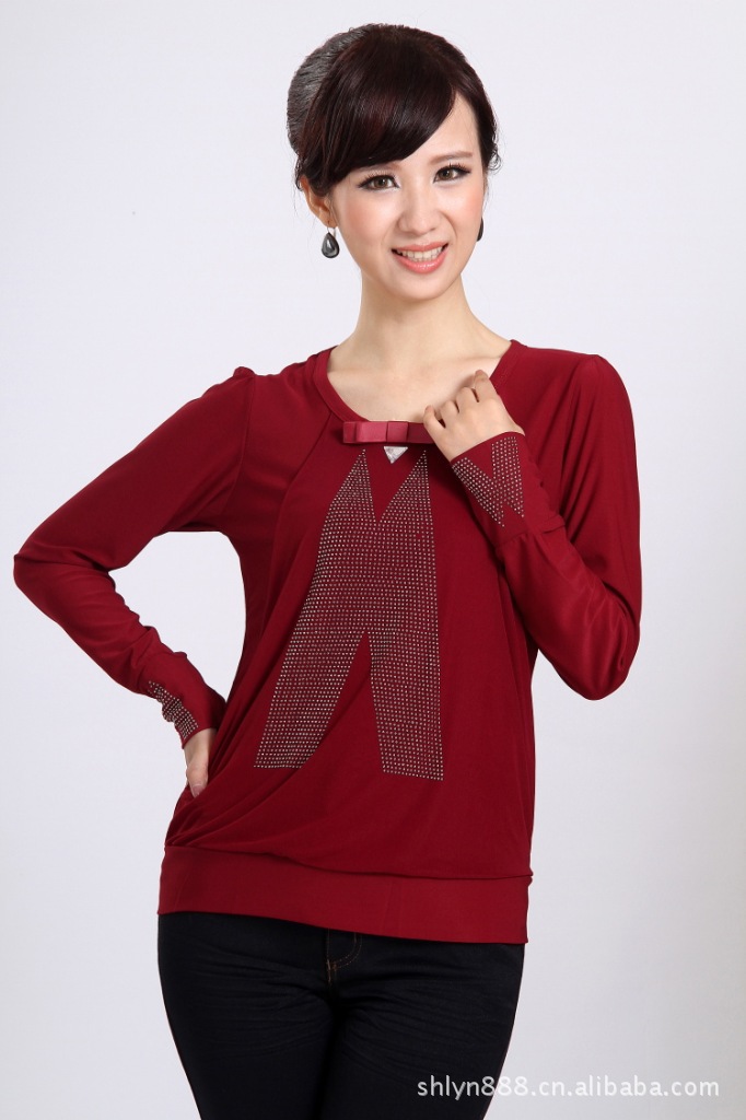 中年<em>女士</em>大码胖<em>女人服装批发</em> 初秋装长袖T恤批