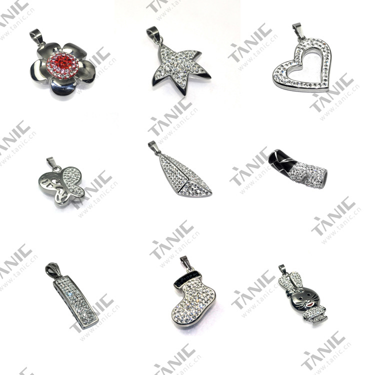 【饰品首饰加工 不锈钢吊坠 镶水钻吊坠 潮流首