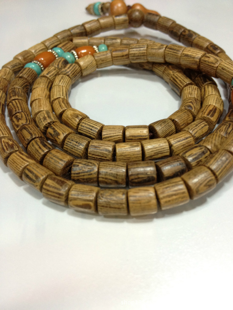 批发6mm桶形鸡翅木佛珠 配天然桃木小葫芦 佛