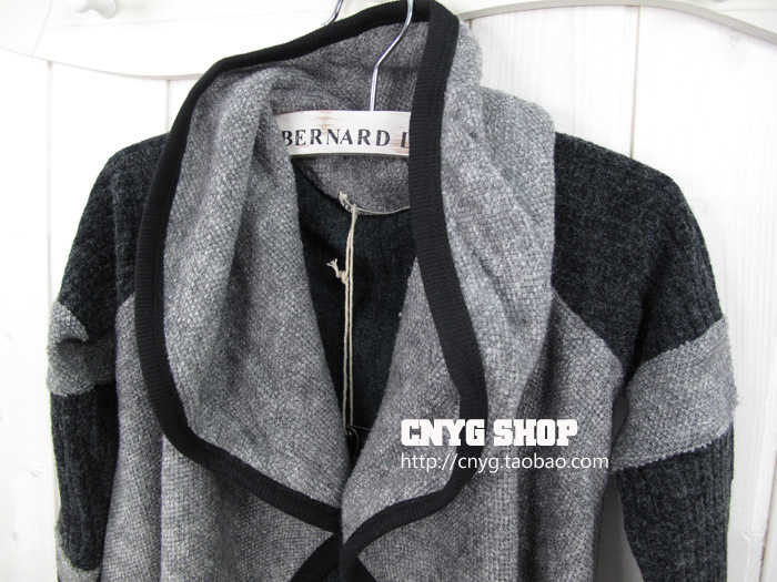 潮妞衣柜童装 休闲韩版 <em>灰色</em>拼接 大翻领针织开