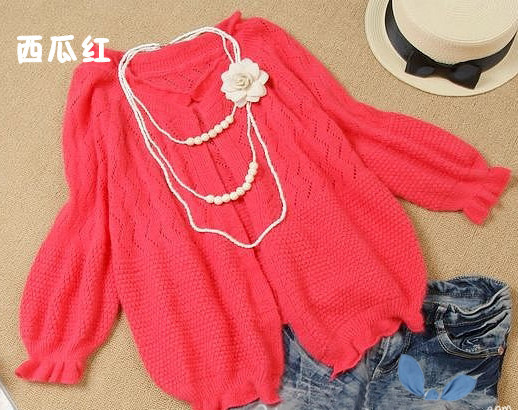 <em>一件代发少女装</em>针织开衫荷叶边兔毛七分袖防晒