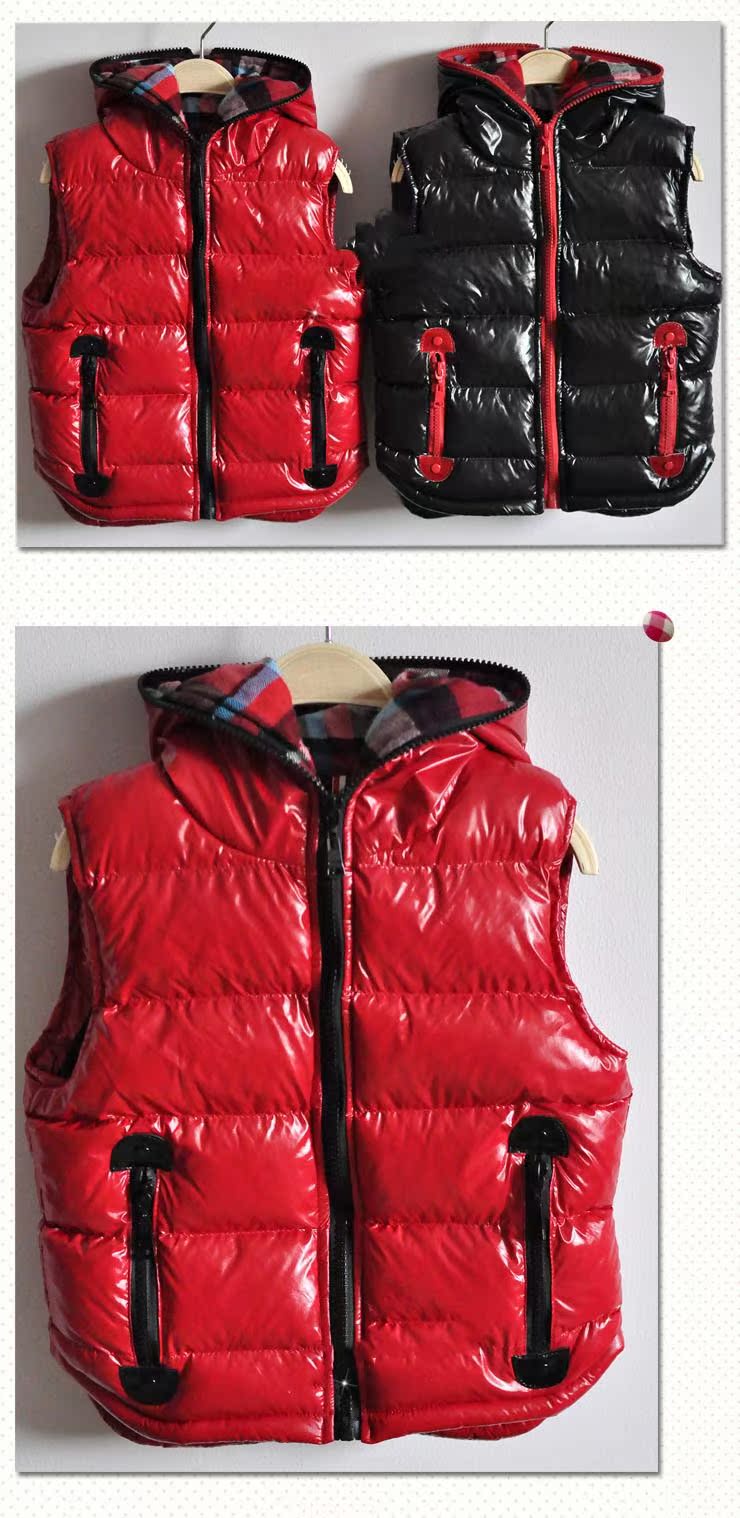 <em>2014女童棉马甲冬</em>款拉链连帽亮面外套童装批