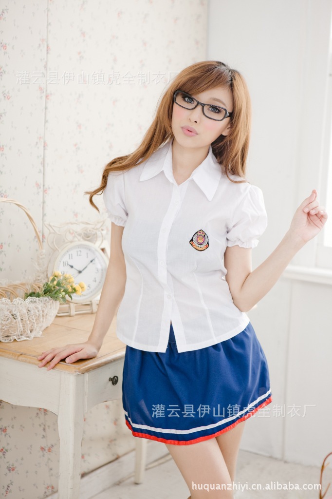 游戏制服 2件套<em>新款学生</em>服 白衬衣蓝<em>裙子</em> 舞台