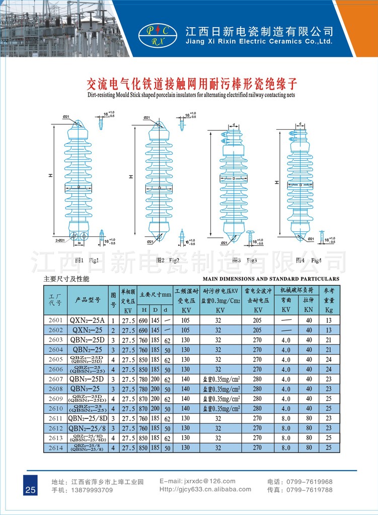 交流电气化铁道接触网用棒形瓷绝缘子