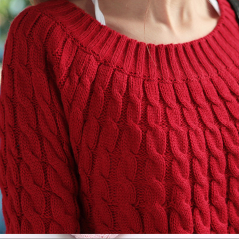 【韩版<em>简单</em>款弧形小<em>麻花</em>圆领<em>毛衣</em>女宽松<em>毛衣</em>女