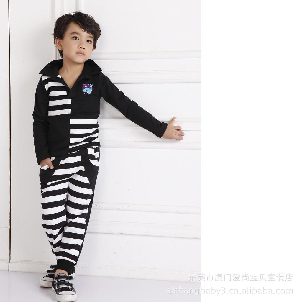 2012男童装外套 纯棉黑白条童装韩版春秋休闲