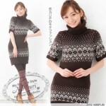 Miripuri日本原单 民族刺绣风 高领短袖 修身长毛衣 连衣裙