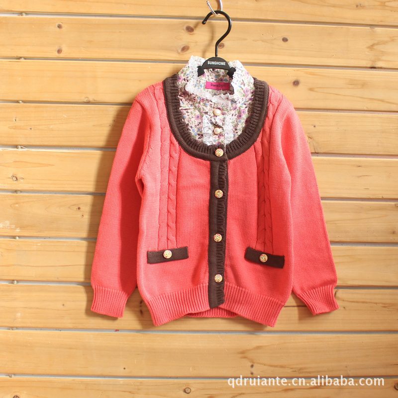 <em>儿童</em>毛衣<em>开衫</em>童装桃心<em>图案</em>针织衫全棉艾立卡中