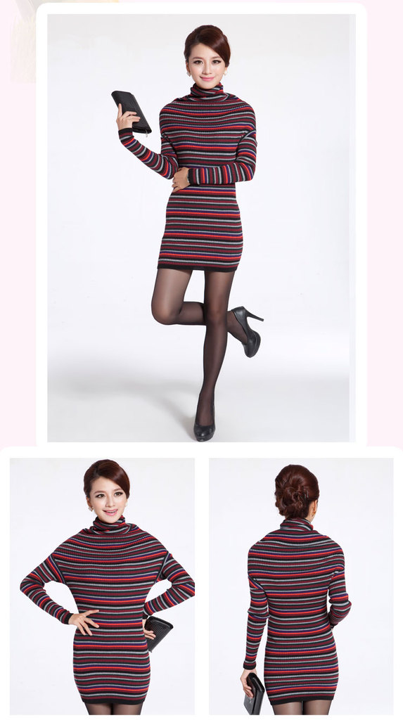 秋冬新品百搭修身高领翻领女装<em>韩版长款</em>包臀瘦