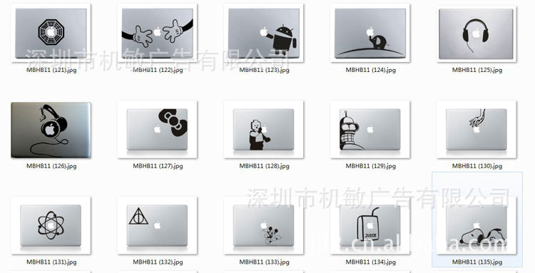 MacBook苹果笔记本个性贴纸局部黑白转移贴